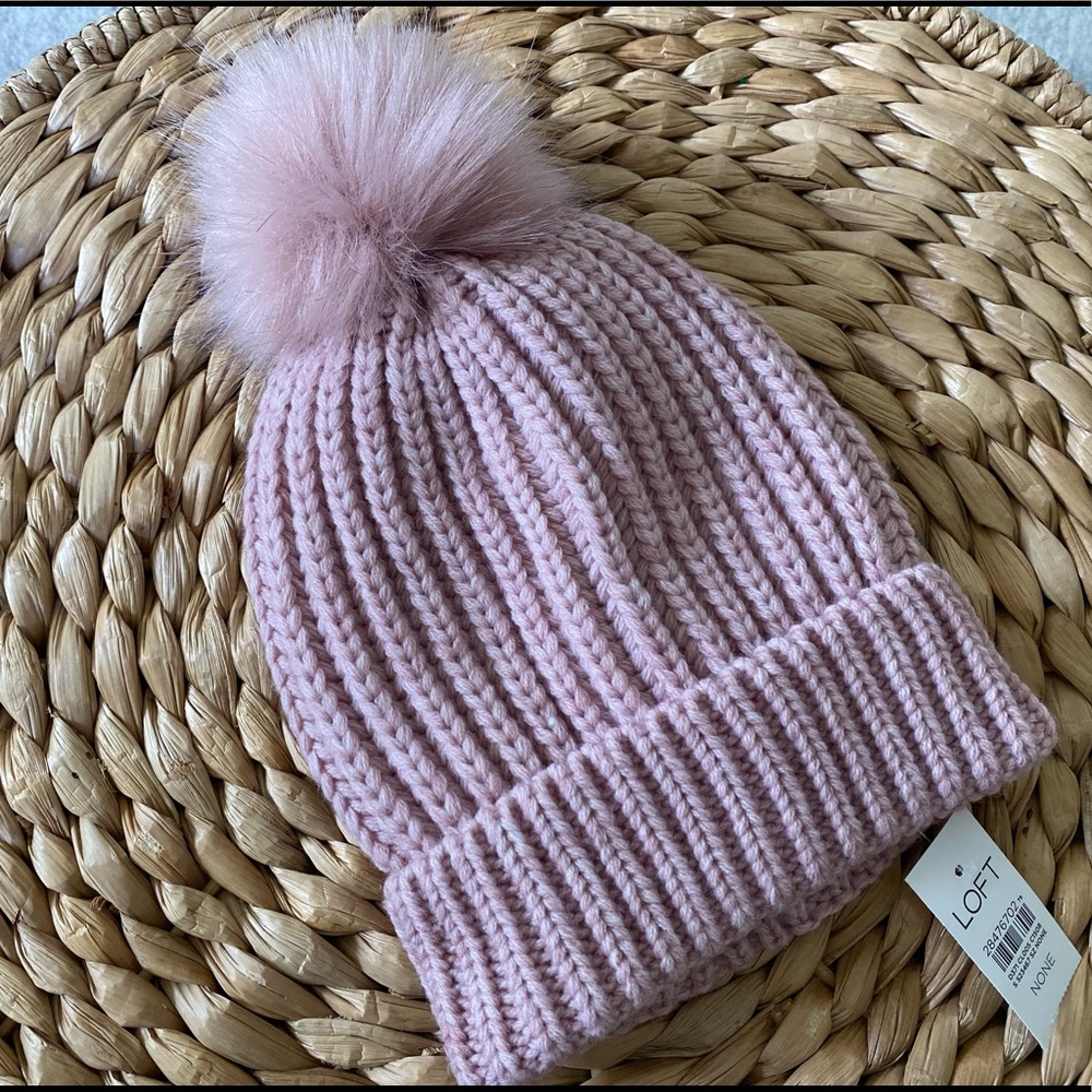 Pink thick knit pom hat from Loft